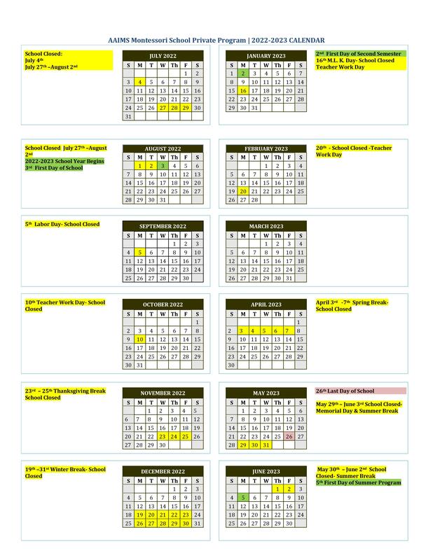 Registration & Parent Information A.A.I.M.S. Montessori School